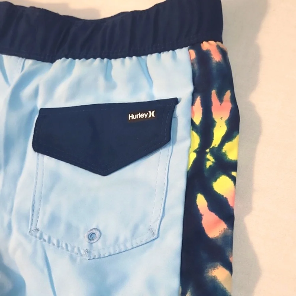 Hurley Boys Neon Tye Dye Swim Board Shorts Blue Dream Sizes 4 & 6 Beach Nautical
